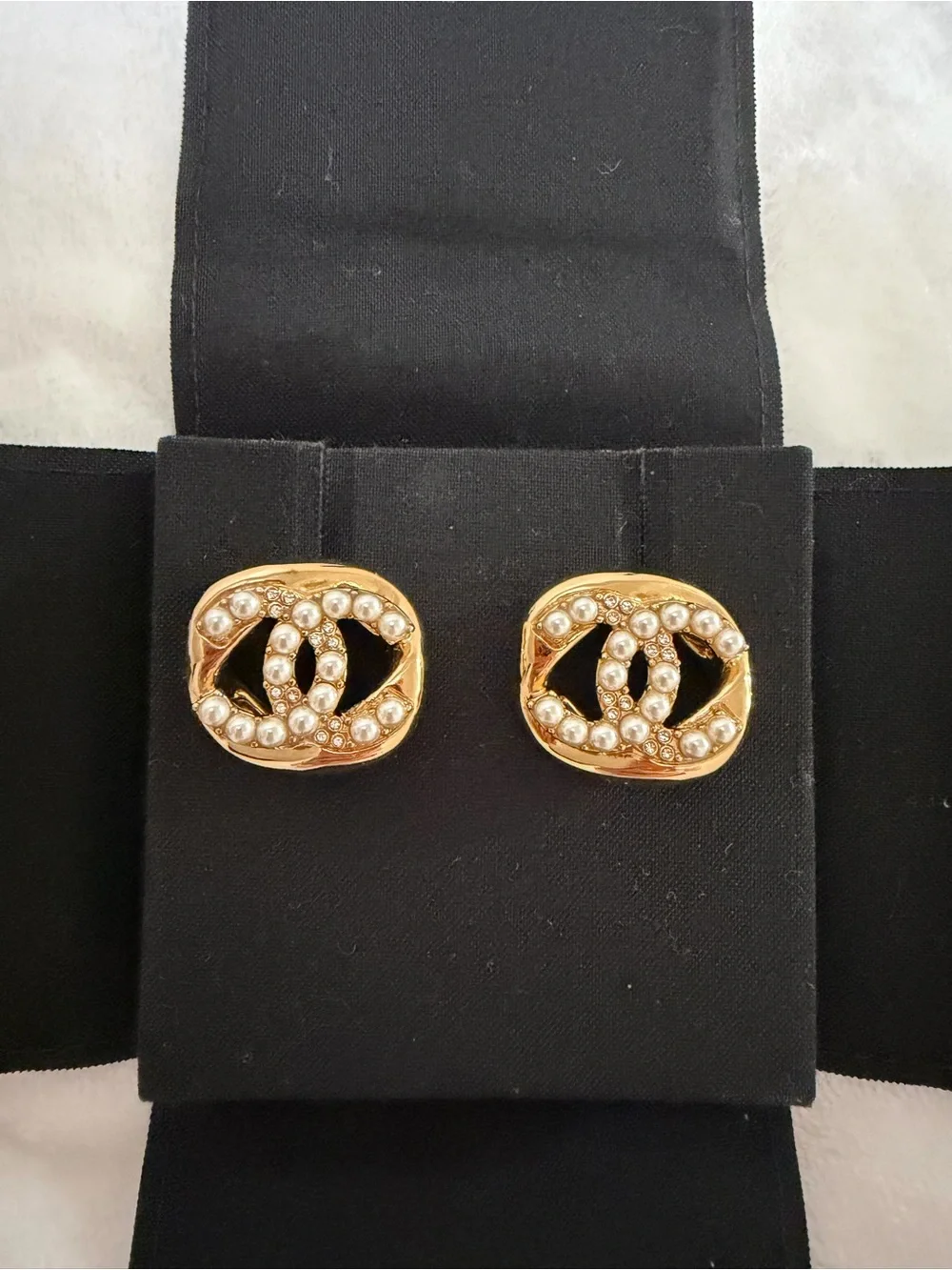 CHANEL Gold-Tone Faux Pearl CC Earrings
